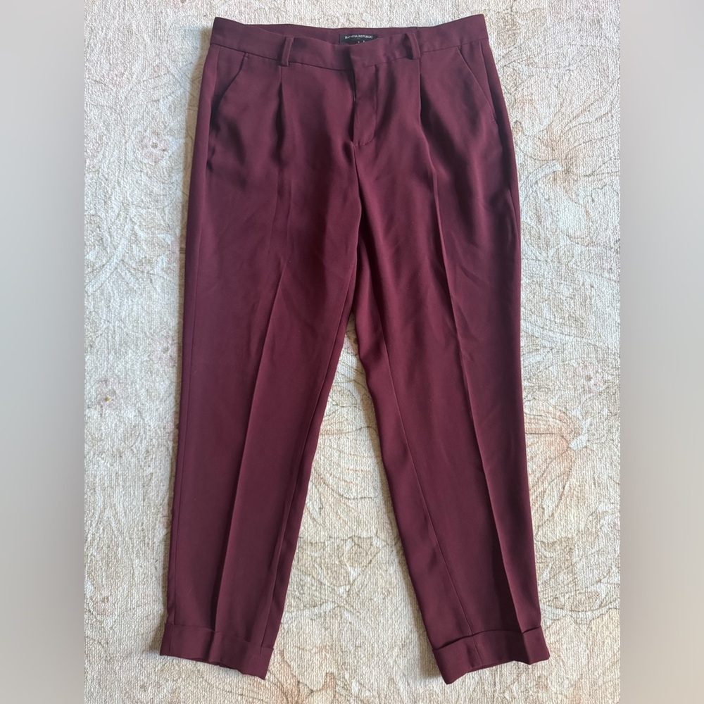 Burgundy Mid-Rise Crepe Trousers